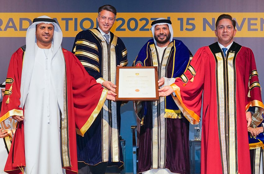  Honorary Doctorates conferred on His Excellency Marwan Ahmed Bin Ghalita and His Excellency Abdulsalam Al Murshidi at the Amity University Dubai Graduation Ceremony