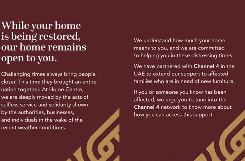  Home Centre Launches “Restore, Rebuild, Renew” Campaign to Support The UAE Community in Wake of Rainfall