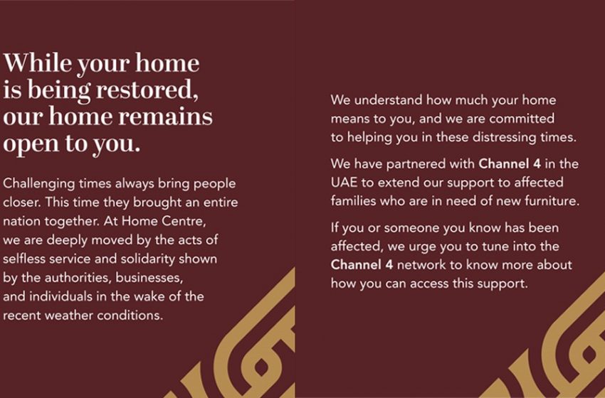 Home Centre Launches “Restore, Rebuild, Renew” Campaign to Support The UAE Community in Wake of Rainfall
